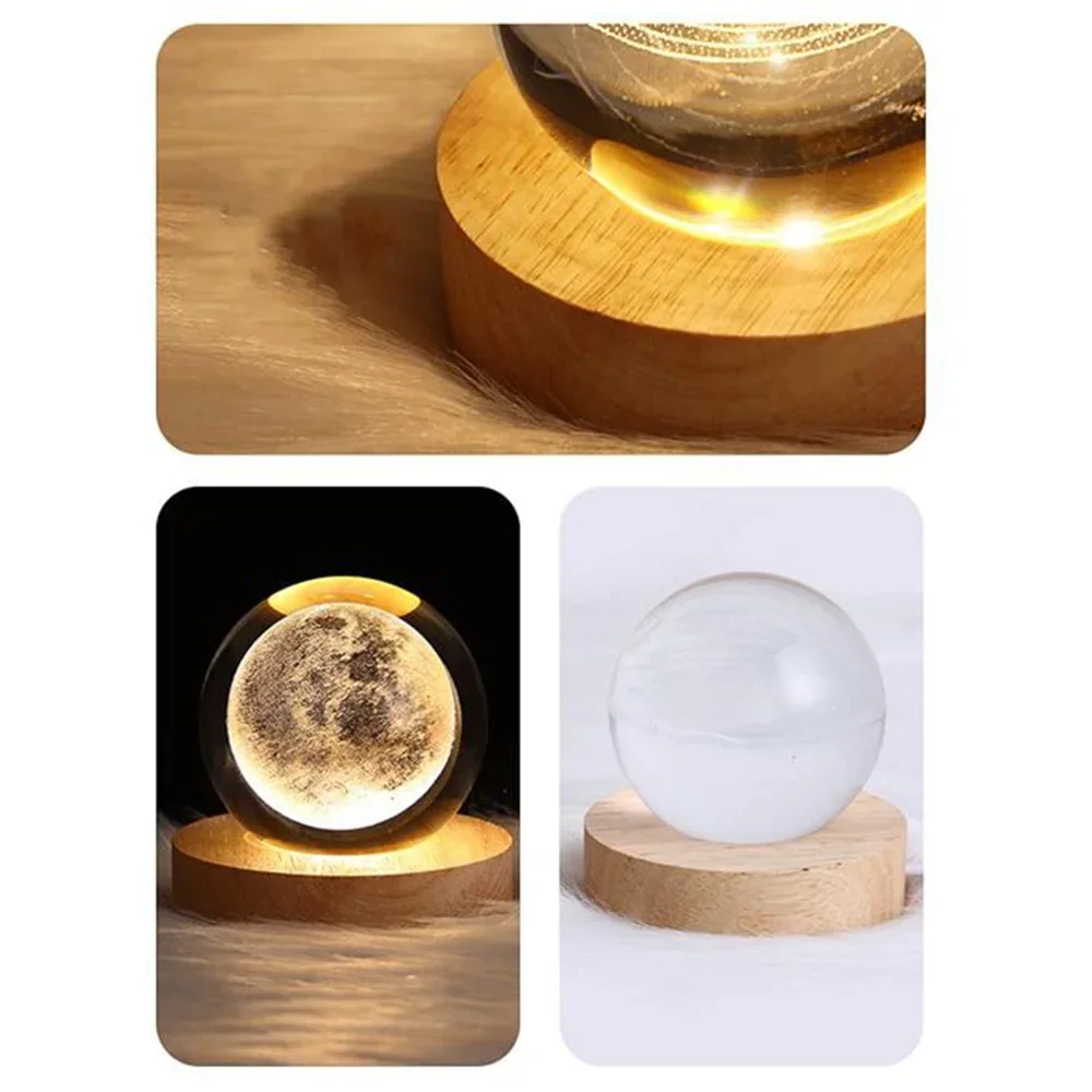 Usb led night light galáxia bola de cristal 3d planeta lua lâmpada quarto decoração casa candeeiro mesa para crianças festa presentes aniversário