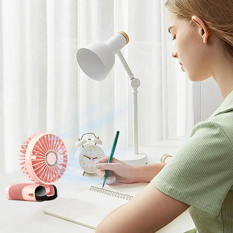 Portable Foldable Mini Fan Handheld Fan With LED Display And Phone Holder 5 Speeds USB Rechargeable Battery Fan For Outdoors