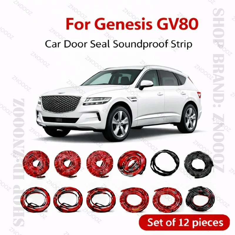 For Genesis GV80 Car Door Seal Strip Rubber Double Layer Soundproof Dustproof Waterproof Door Weatherstrip 12PCS Set