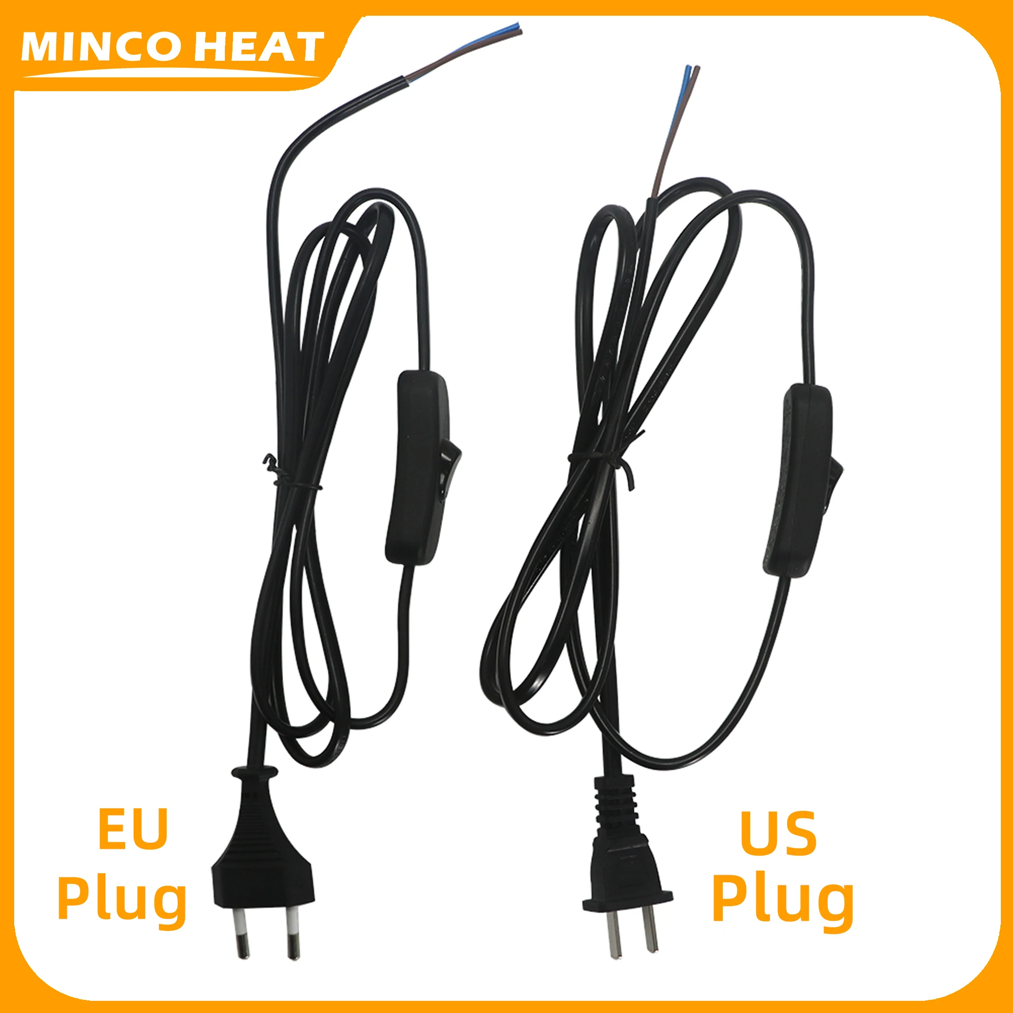 MincoHeat 110/220V EU US Kabel zasilający z przedłużaczem 1,5m Przełącznik Wtyczka Przewód LED Przełącznik do biurka/podłogi/lampy LED świątecznej