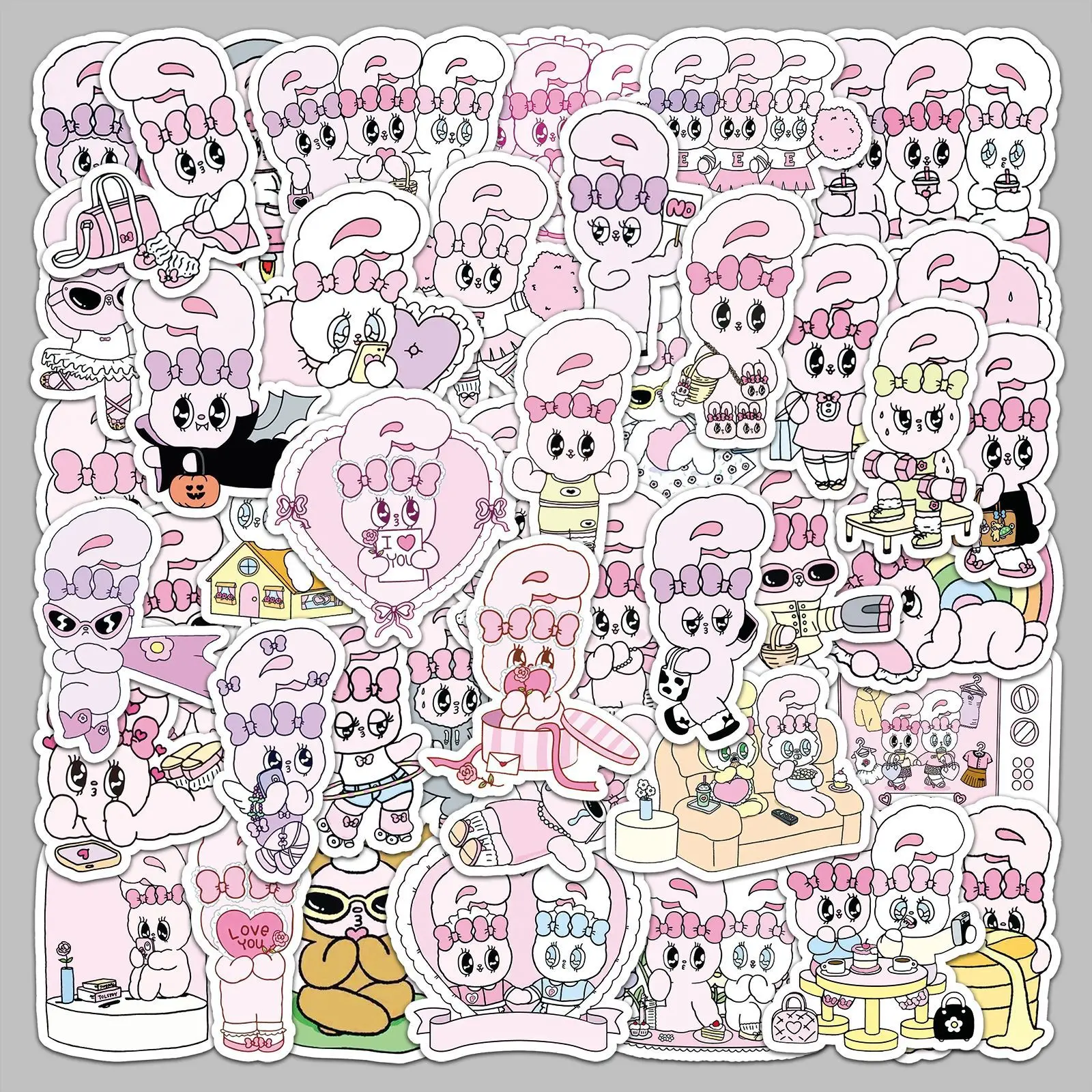 Autocollant de dessin animé avec Illustration de lapin Esther, étiquette Graffiti amusante pour téléphone portable, bagages, Skateboard, DIY bricolage, 50 pièces