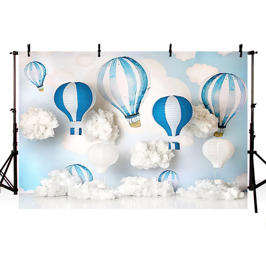 Mehofond التصوير خلفية بالون الهواء الساخن سحابة بيضاء الطفل الصبي 1st حفلة عيد ميلاد كعكة سحق ديكور خلفية استوديو الصور