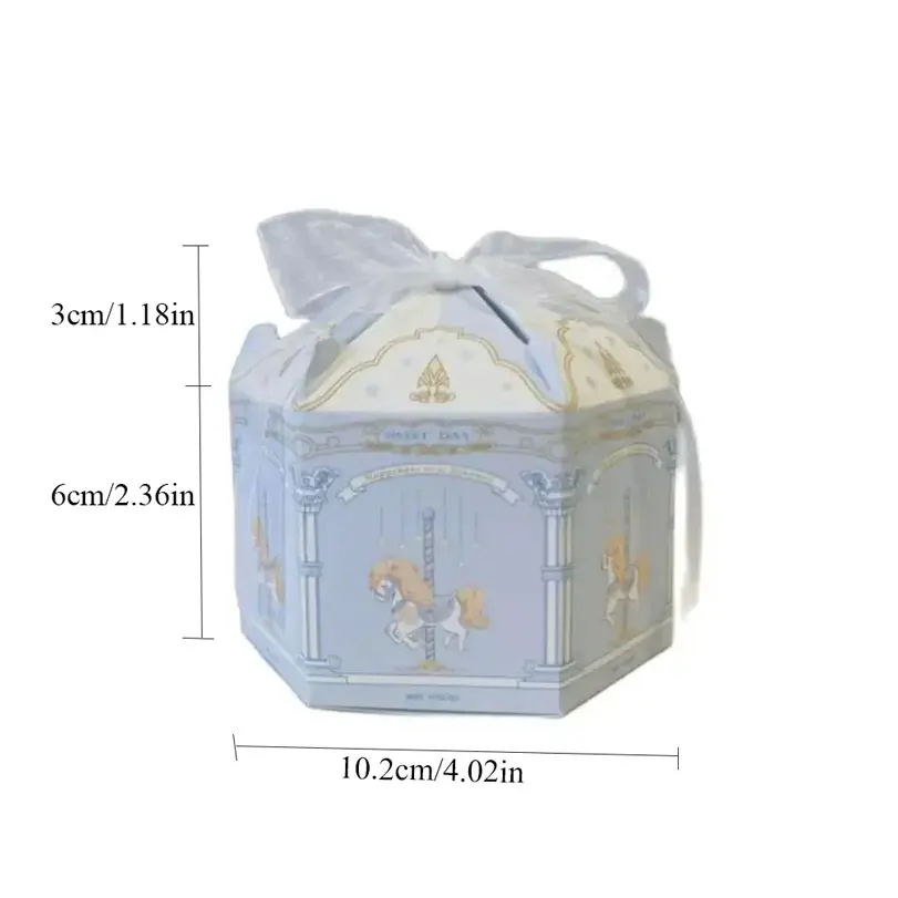 Baby Blue Candy Boxes Carousel Series Stylish Design Hexagon Birthday Party Favor Gift Box for Wedding Bridal Shower Baby Shower