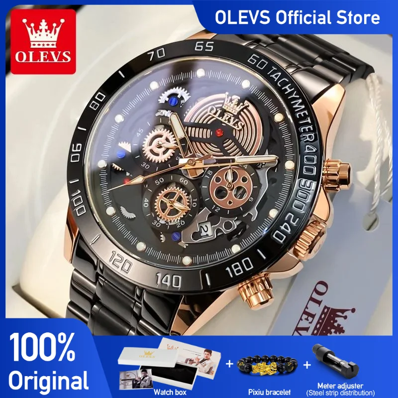 

OLEVS Watch for Men Waterproof Quartz Wrist watch Stainless Steel Skeleton Design Sports Men Watch Top Brand Luxury Male Watches