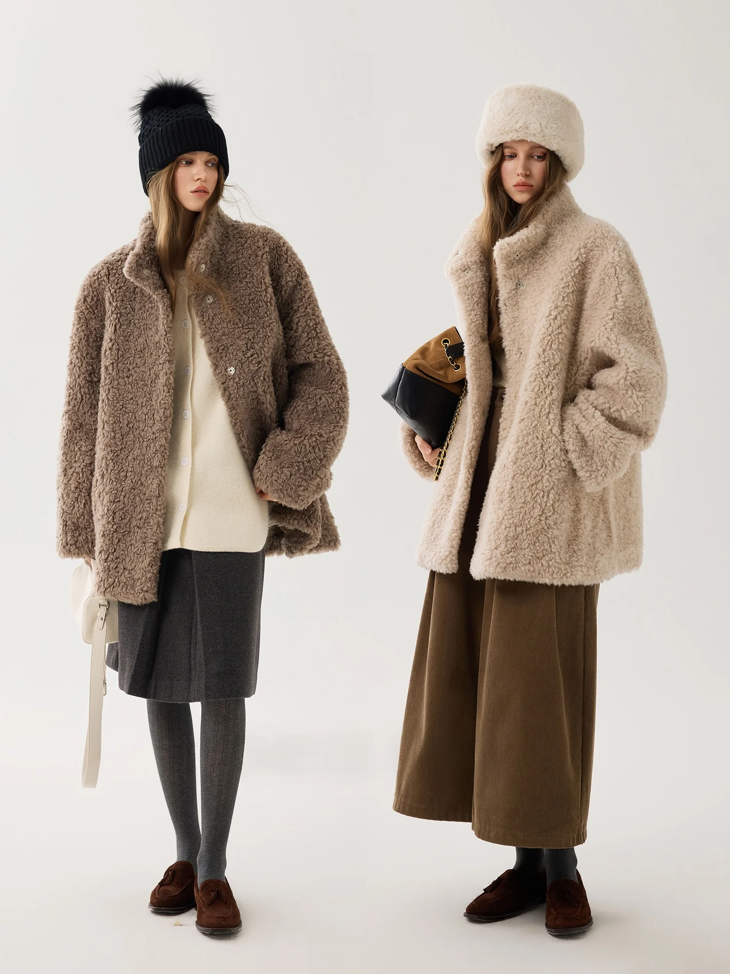 

Женская повседневная верхняя одежда Se Tide из 100% овечьего меха с ворсом, воротником-стойкой и пушистым эффектом