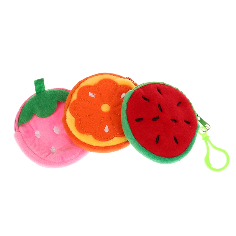 Kids Cute Fruit Shape Plush Coin Purse Watermelon Pineapple Orange Strawberry Purse Bag Keychain Pocket Kid's Coin Pouch Wallet