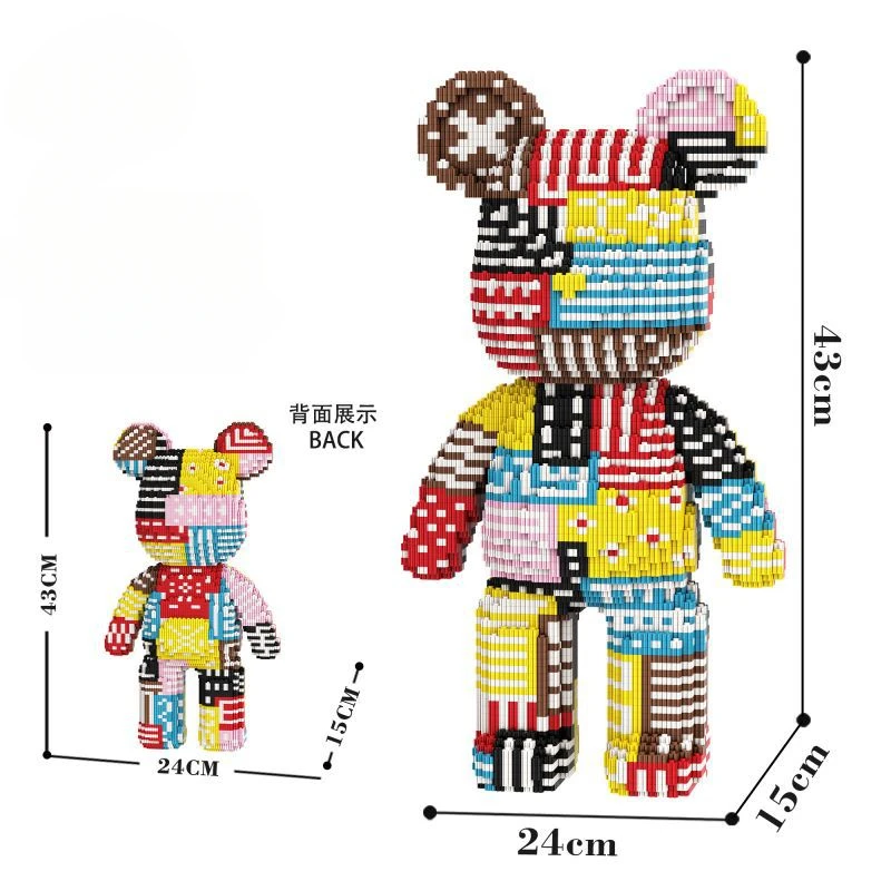 43Cm Micro Particles Building Block Bear Assembled Educational Toys Brain Birthday Gift Drawer Storage Living Room Ornament