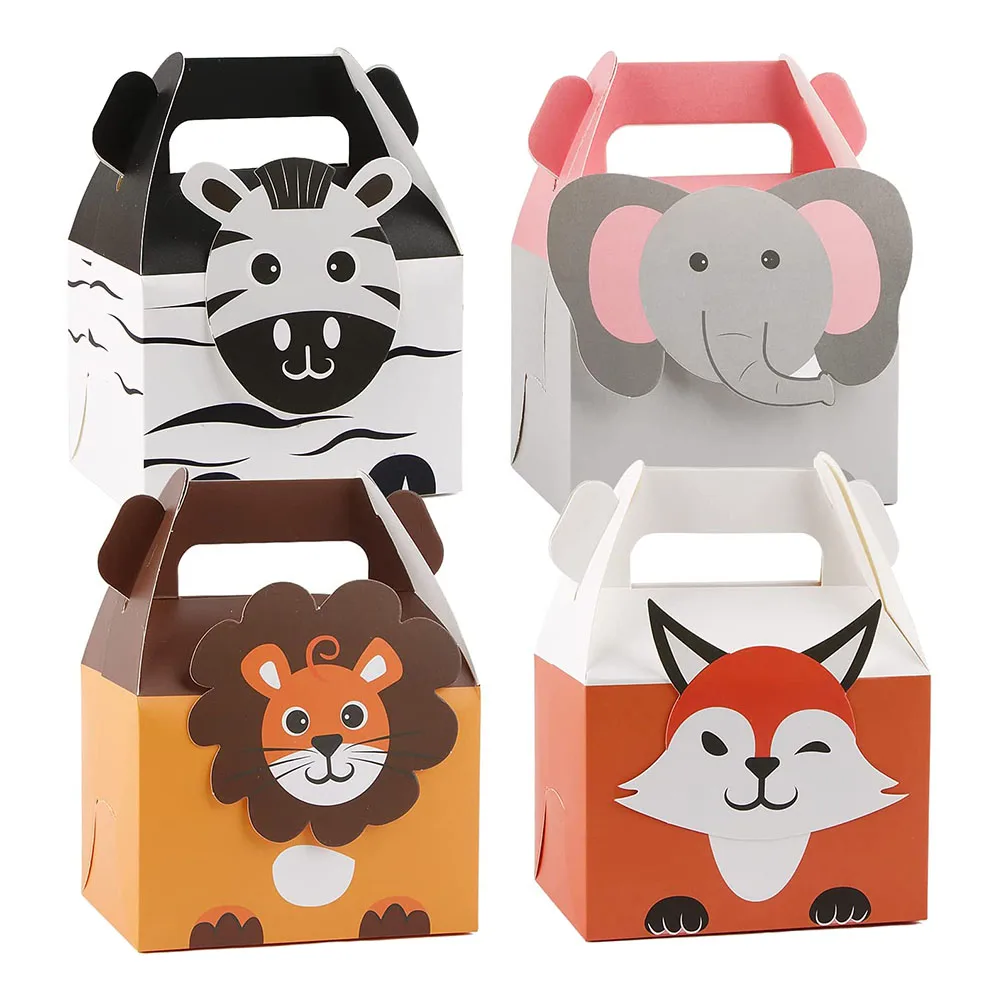 20Pcs Animal Party Bags Paper Gift Bags Small Paper Bags for Kids Party 4 Designs Jungle Theme Birthday Party