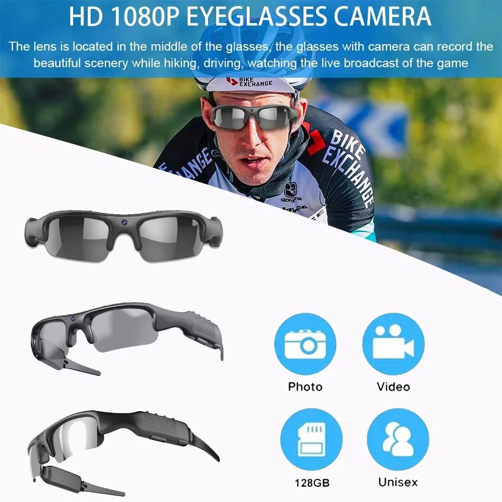 

1080P Wifi Smart Glasses Outdoor Sports Camera Sunglasses For Cycling/Driving Audio Recording Sun Glasse DVR Camcorder 128GB