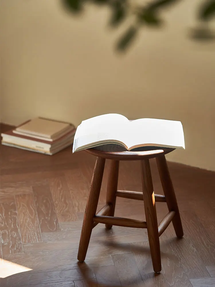 Lotus leaf stool red oak solid wood dining table stool