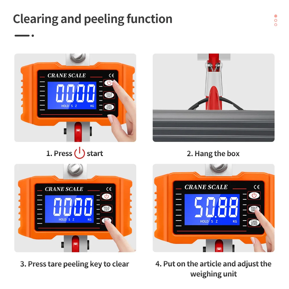 500Kg/1000Kg Digital Hanging Scale Crane Scale Portable Heavy Duty Crane Scale LCD Backlight Industrial Hook Scales Unit Change