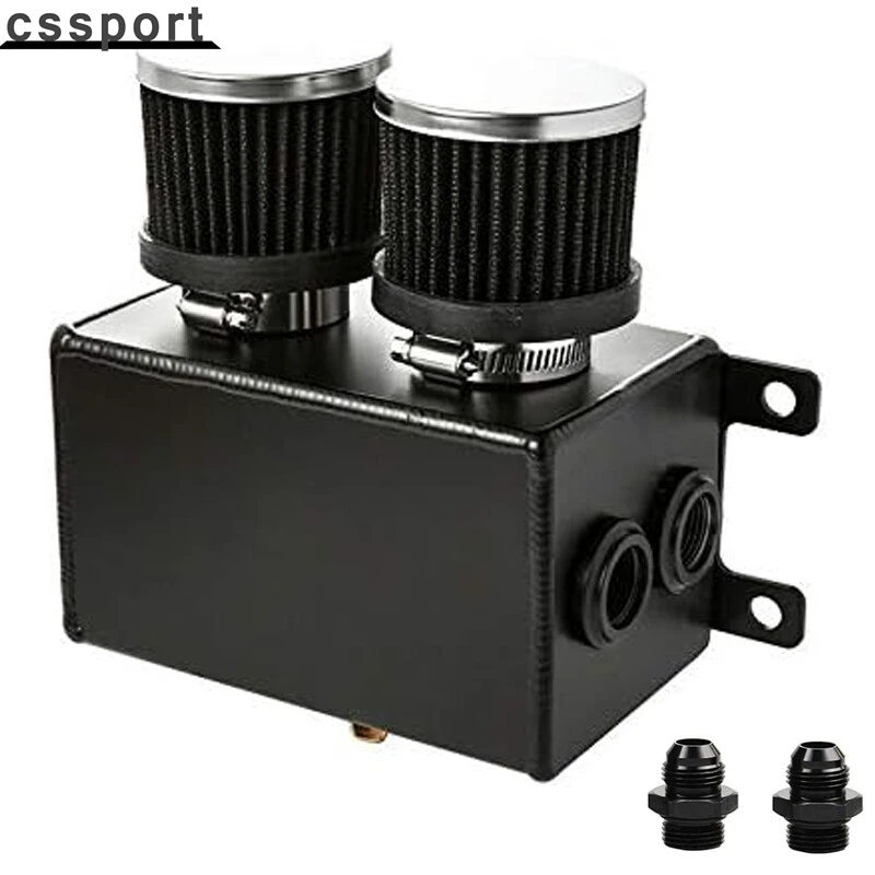

10AN Oil Catch Can Reservoir Tank 2 Port Dual Breather Filter Baffled Kit Black