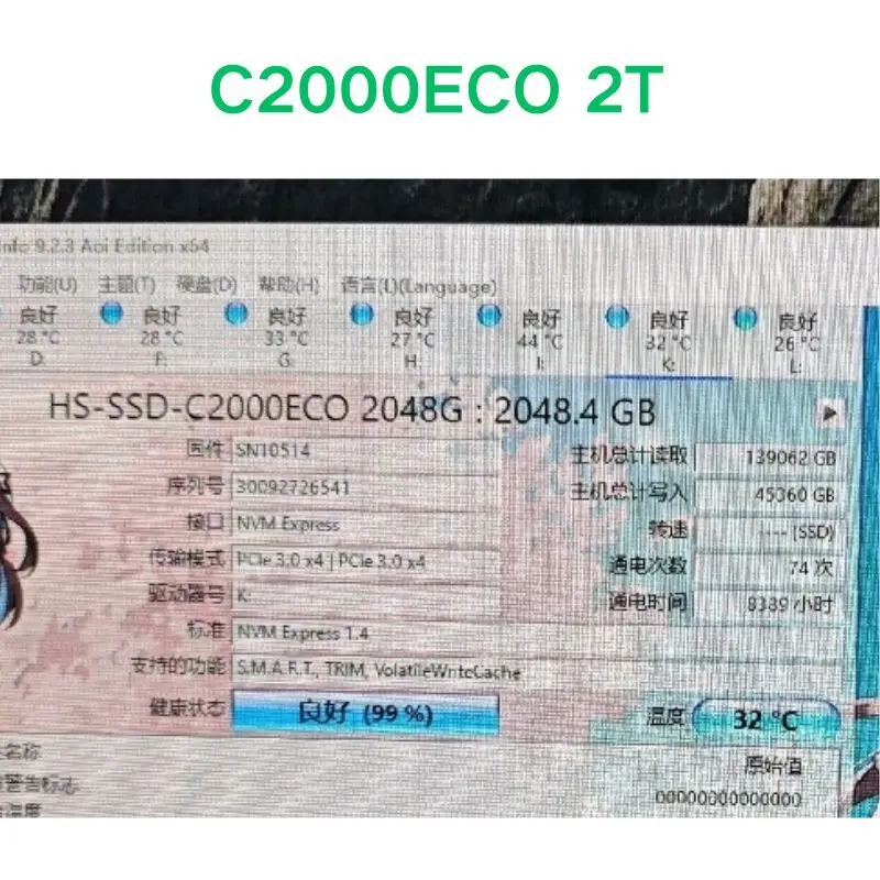 Disque SSD 2T d'occasion, test OK, C200035%