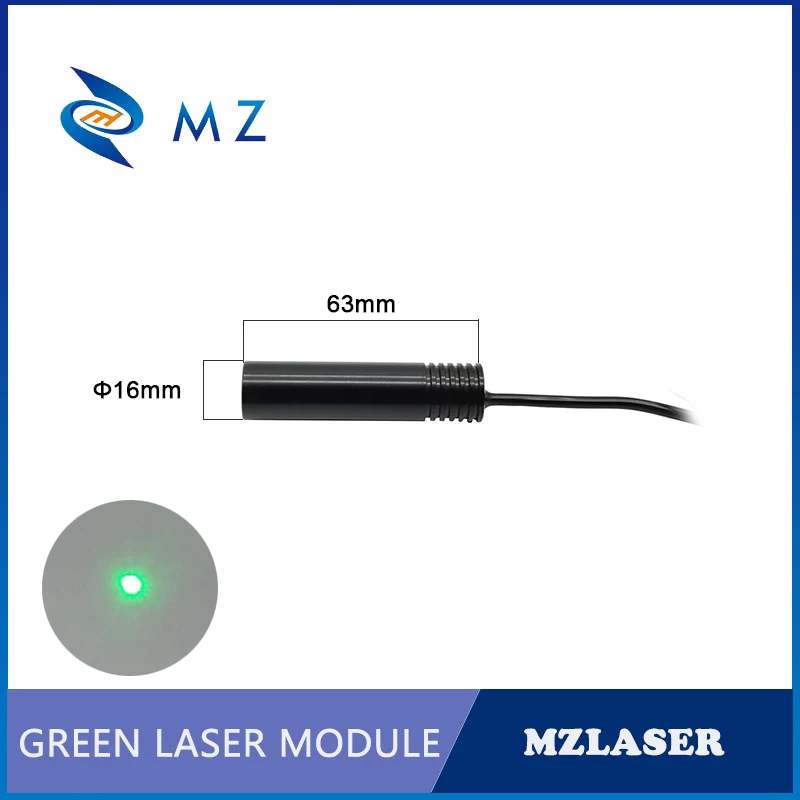 Módulo láser de punto verde, D16 x 63mm, 520nm, 10/20/30/50mw, modo único con adaptador de suministro de grado Industrial