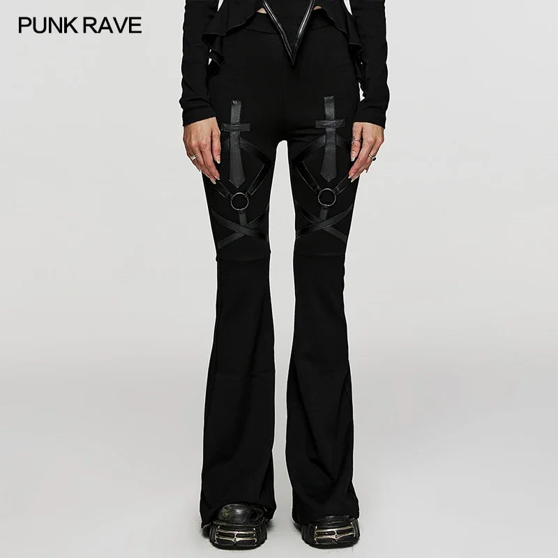 

PUNK RAVE Women's Gothic Style Elegant Slimming Flared Trousers Punk Dark Eye-catching Pattern Pants Women Clothing