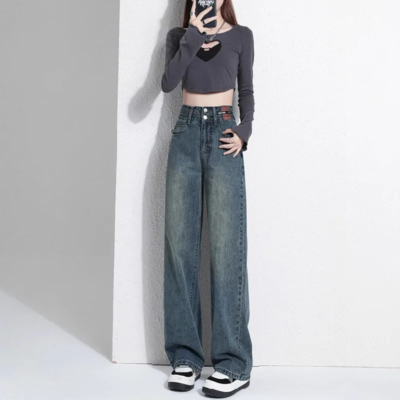 2025 New Women's Denim Trousers Spring Autumn Straight Wide-leg Jeans Fashion Female High Waist Thin Narrow Version Loose Jeans