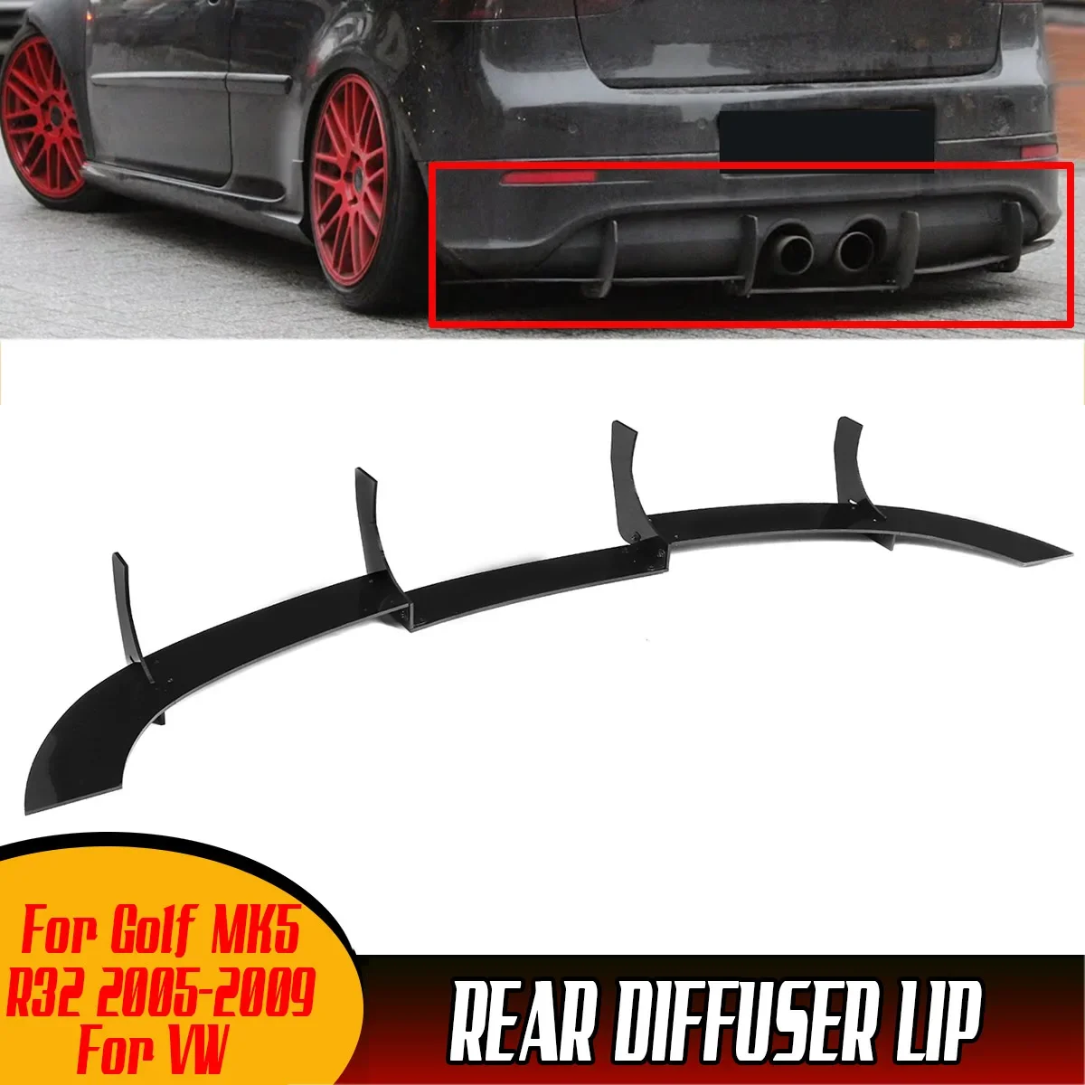 

1 Set ABS Car Rear Bumper Diffuser Lip Splitter Protector Cover Guard For Volkswagen For VW Golf MK5 R32 2005-2009 Exterior Part