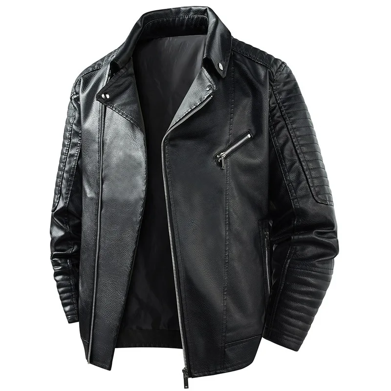 

Новая куртка из искусственной кожи, куртка-локомотив, мужская тонкая куртка с косой молнией и лацканами на весну и осень