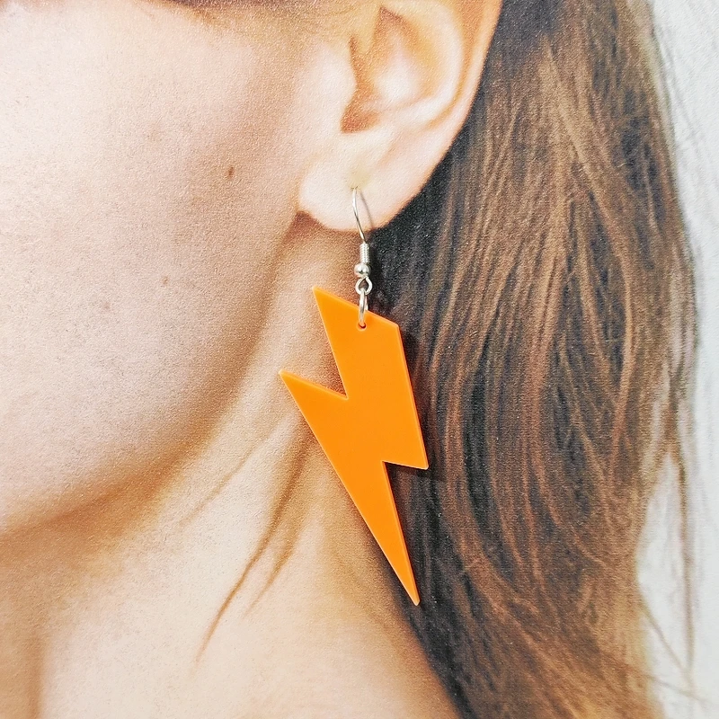 KUGUYS 6.5cm Lightning Drop Earrings Women Glitter Clear Neon Acrylic Classic Sample Jewelry Summer Accessories