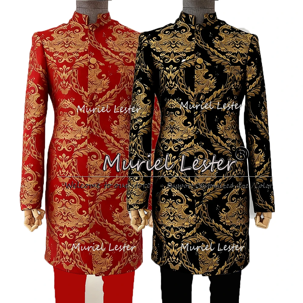 

Классические деловые костюмы для мужчин, комплекты из 2 предметов, однобортные пиджаки для выпускного вечера, длинное индивидуальное жаккардовое пальто, мужские вечерние смокинги