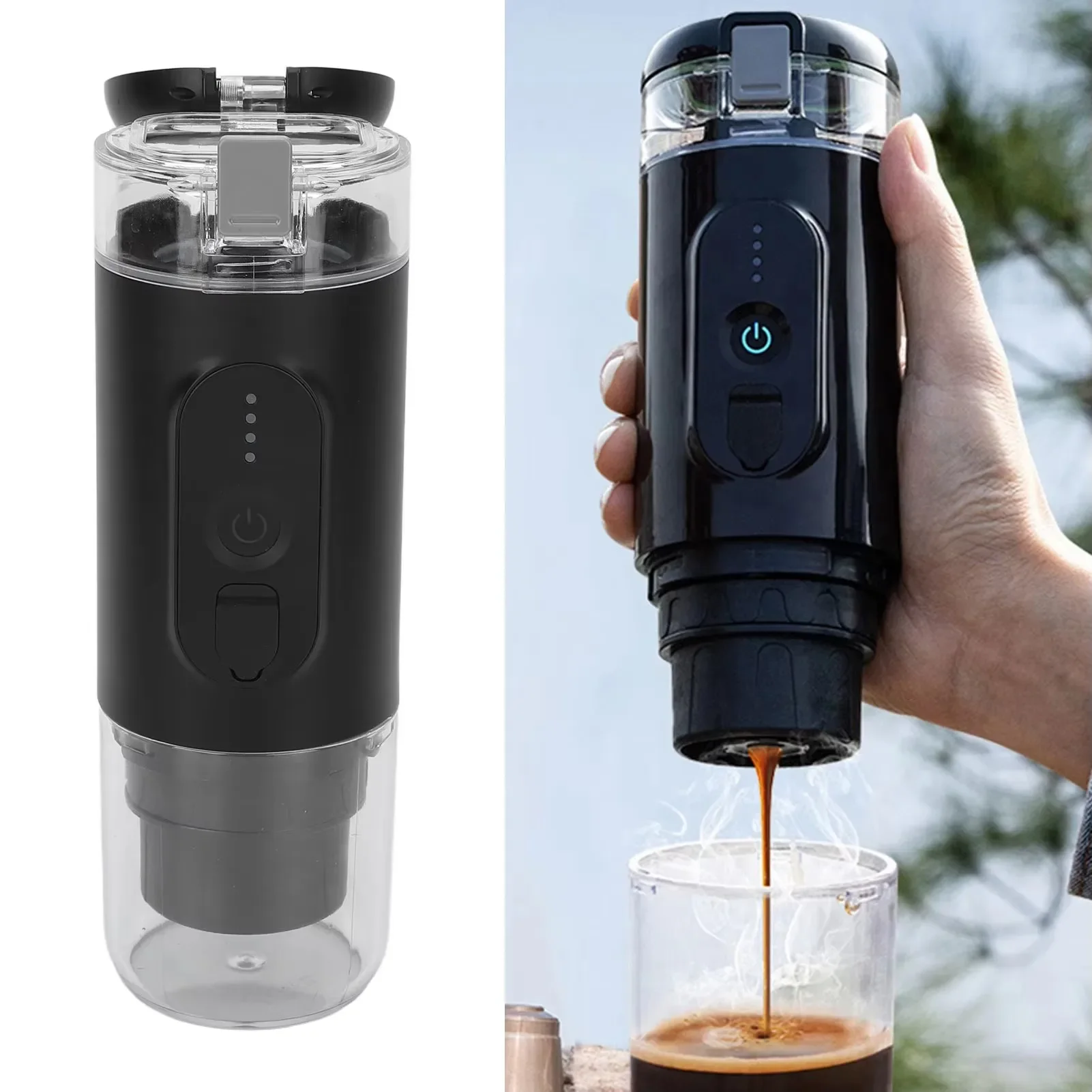 Portable Coffee Maker Travel Coffee Machine Compatible with Capsule and Coffee Powder USB Charging for Outdoor Car Office