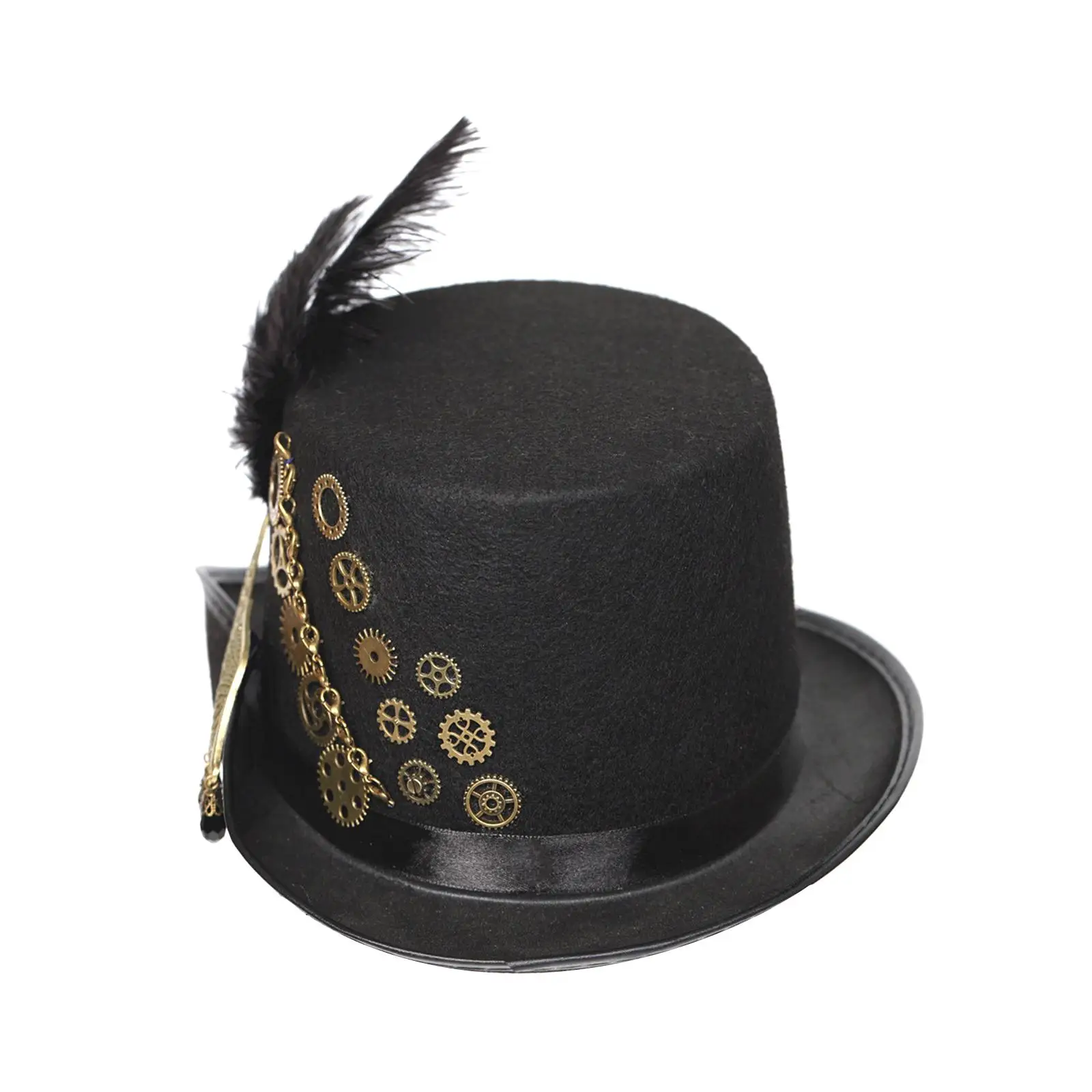 Steampunk Hat with Wing, Gears, Feather Black Top Hat Industrial Age Costume