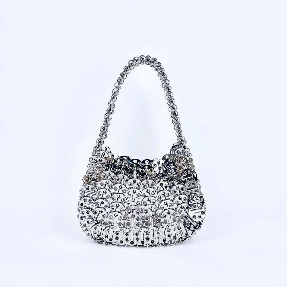 

Niche Gold Aluminum Sheet Handbag Woven Design Trendy Shoulder Bag Large Capacity Underarm Bag Stylish Carry