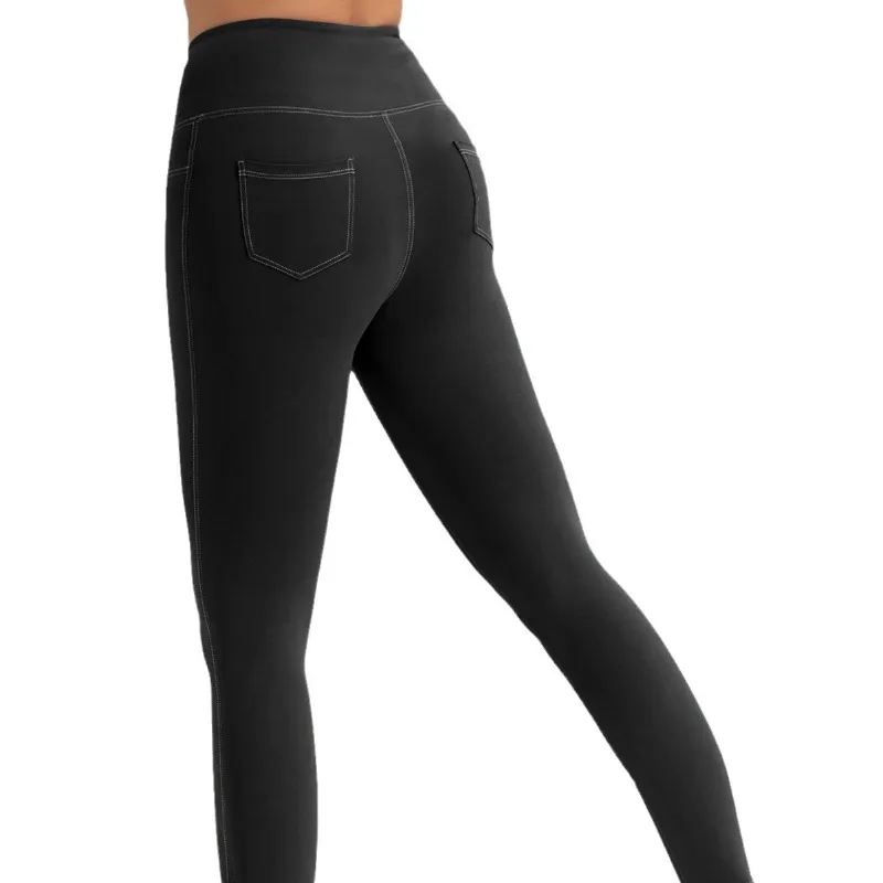 طماق اليوغا الجينز التقليد للنساء ، مرونة عالية ، ضئيلة ، ارتفاع الخصر ، رفع الأرداف ، الرياضة واللياقة البدنية