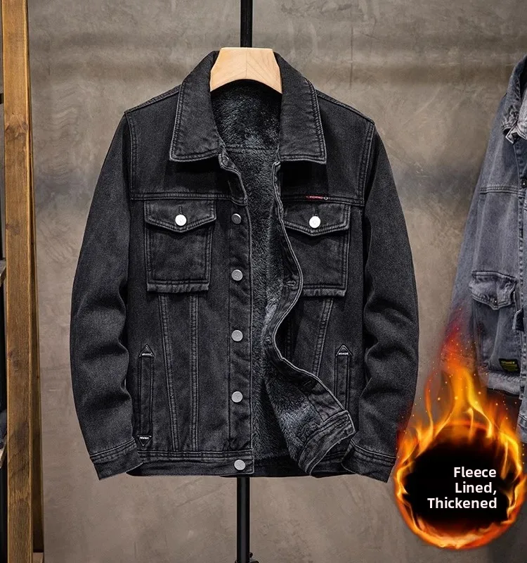 

Men's plus Size Fce Lined Thiened Denim Jaet Autumn Winter Vintage Outerwear Jaet Trendy Warm Top Youth Loose Fit