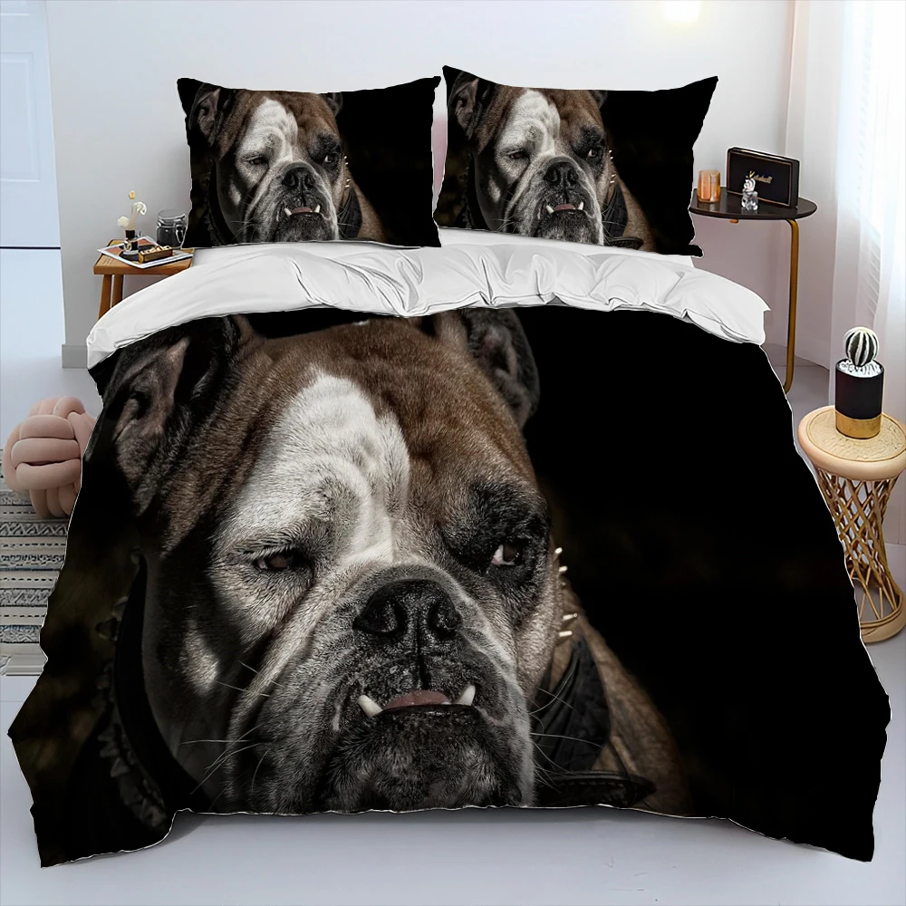 3D Cute French Pit Bull Dog Pet Pup Comforter Bedding Set,Duvet Cover Bed Set Quilt Cover Pillowcase,King Queen Size Bedding Set