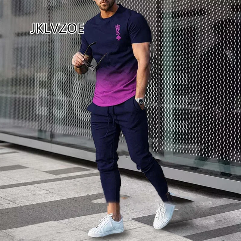 New Summer Men Casual Street Oversized Clothes Sportwear Suit Men Short Sleeve T Shirt Long Pants 2 Piece Sets Men Tracksuit