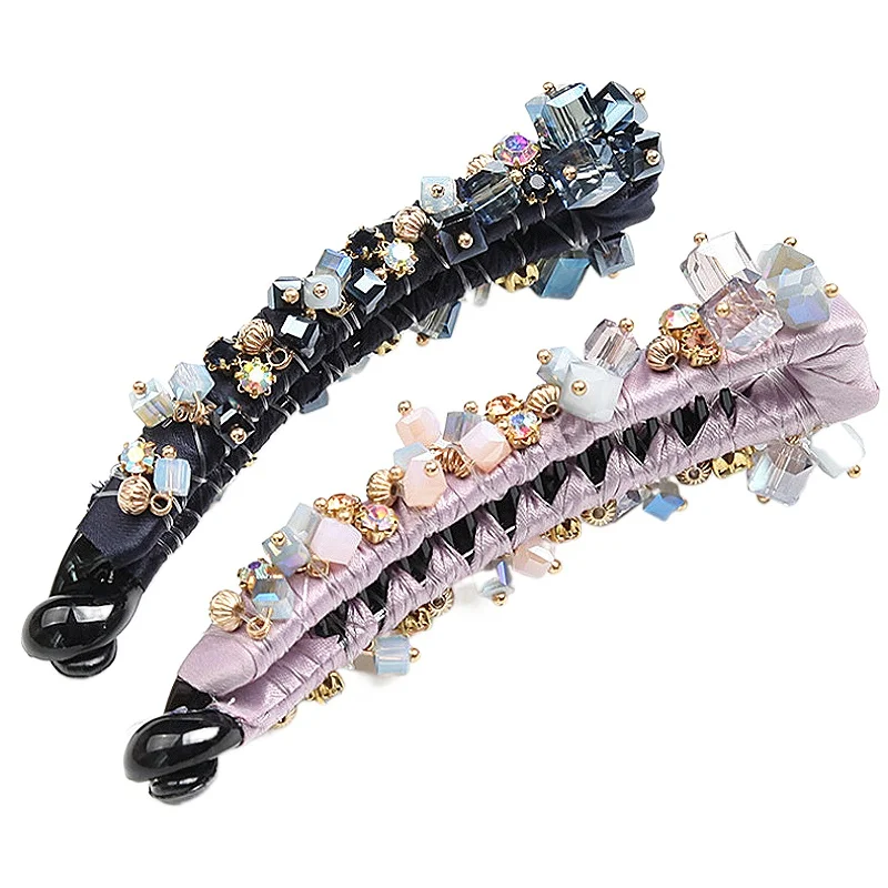 High-quality Korean Elegant Vertical Banana Hair Clip with Crystal Flowers Accessories for Women Pince Barette Cheveux Femme