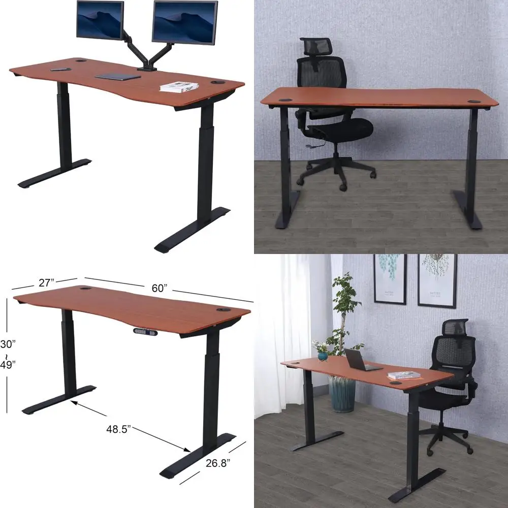 Electric Height Adjustable Desk 60 x 27 - Sit Stand Home Office Computer Desk, Curved Corner Design for Comfortable Work Environ