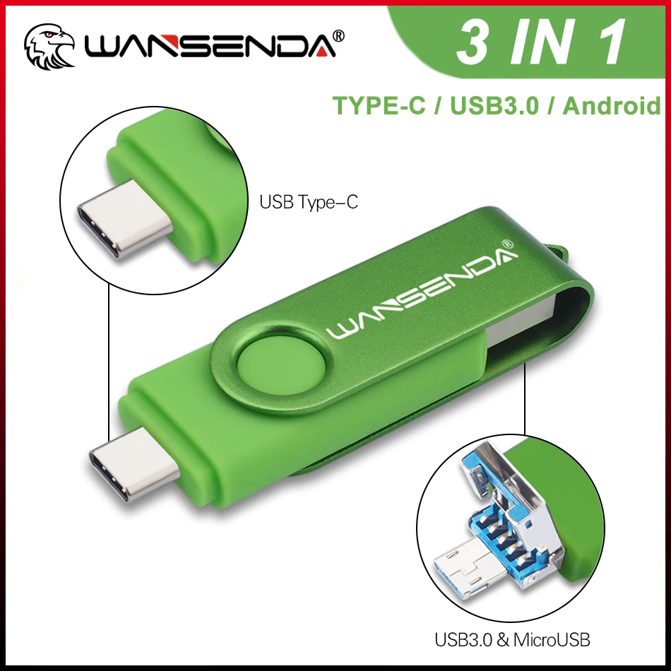 

WANSENDA USB Flash Drive OTG 3 IN 1 USB 3.0 & Type C & MicroUSB Stick Pen Drive 512GB 256GB 128GB 64GB 32GB High Speed Pendrive