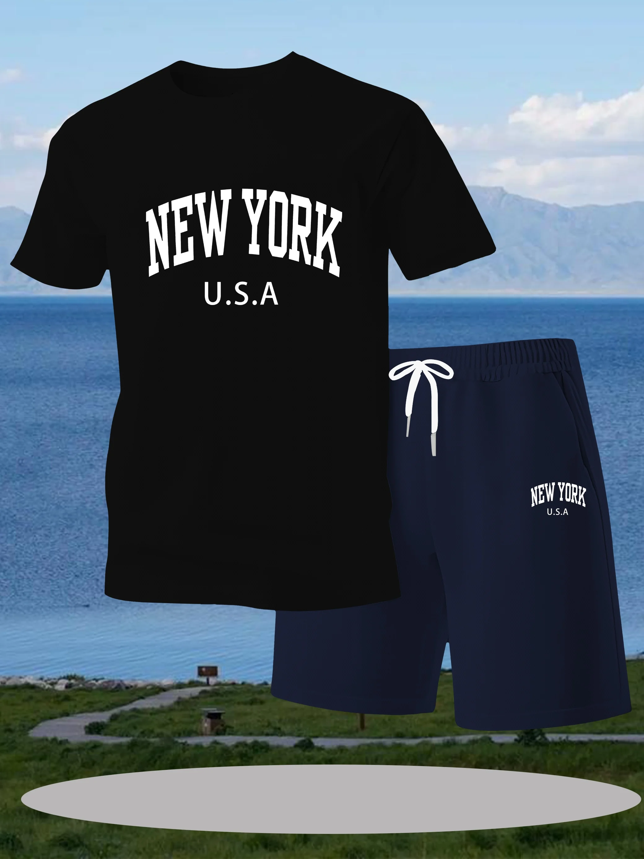 

Мужской комплект из футболки и шорт для лета, повседневный мужской топ с короткими рукавами, уличные модные мужские шорты