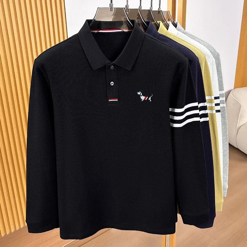 Bestseller 100% Baumwolle Herren Langarm-Poloshirt mit Kragen, Knöpfen und Hundestickerei, Neue Herbst-Winter-Oberteile, Freizeitkleidung für Männer – Detail 3