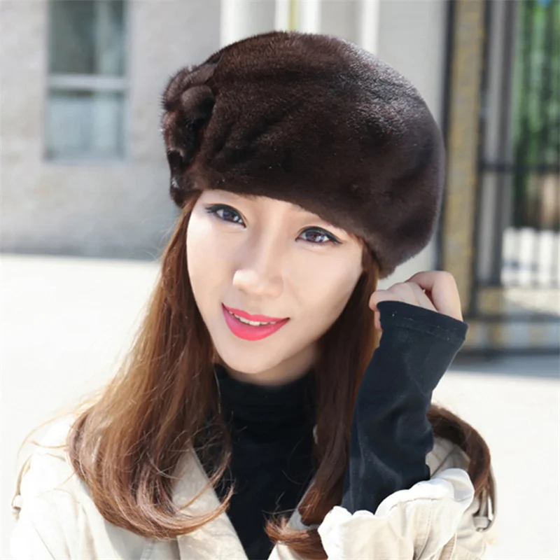 

Women's Fashion Winter Fur Hat Russian Style Natural Mink Fur Warm Hat High End Luxury Real Fur High End Soft Thickened Warm Hat