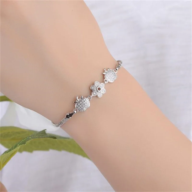 Moda argento bracciale in argento Sterling 925 gioielli da donna braccialetti a forma di fiore di mela di cristallo carino accessori zircone lucido donna