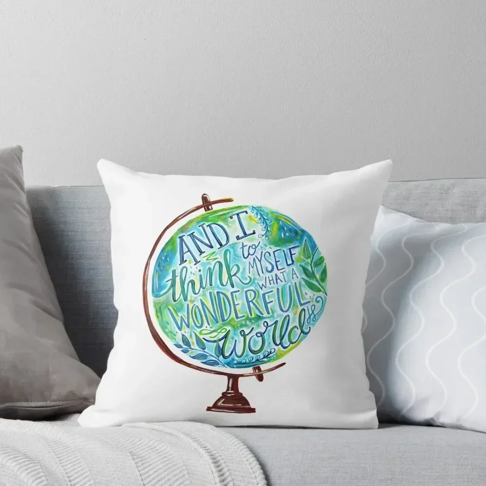 Vintage Globe Wanderlust Typography - Wonderful World Throw Pillow Christmas Pillow Covers Pillowcases For Pillows pillow