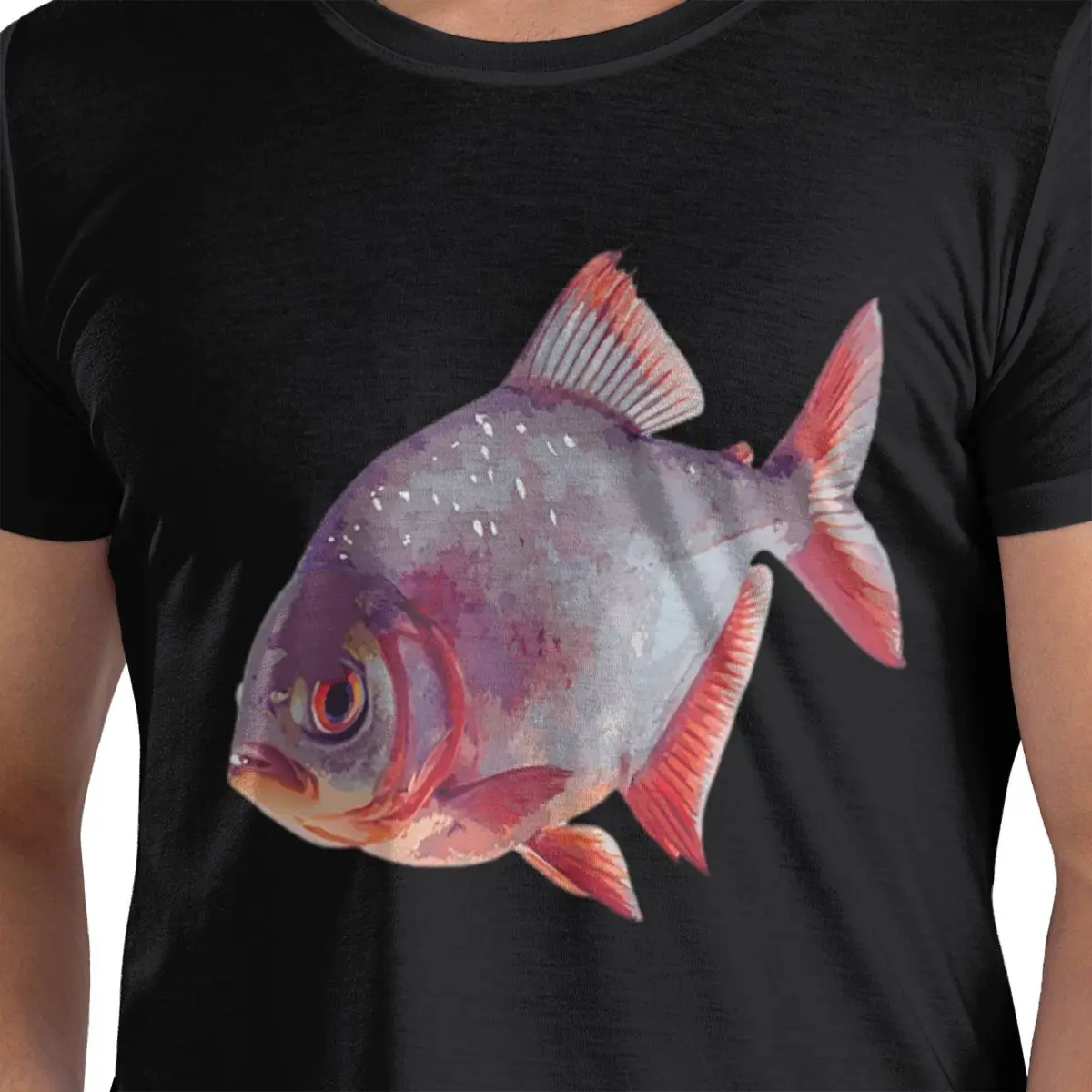 الأحمر Bellied سمكة البيرانا الأمازون الحيوانات النادرة الرجال تي شيرت موضة المتضخم تي شيرت الرجال الجولة الرقبة القطن تيز قصيرة الصيف الذكور