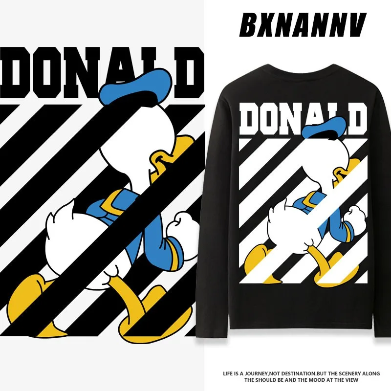 

Disney Donald Duck Cartoon Joint T-shirt Men's Long Sleeve Spring Style Niche Design Sense Of Top Loose Casual Clothes