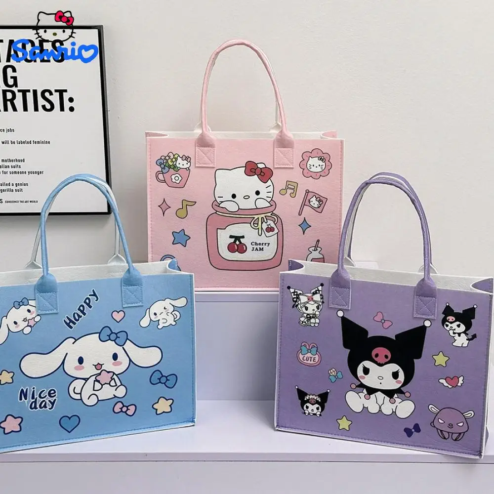 

Tote Bag Sanrio Kuromi My Melody Women's PU Felt Kawaii Large Capacity Cartoon Cute Shopping Bag Beach Bag Cosmetic Bag Gift