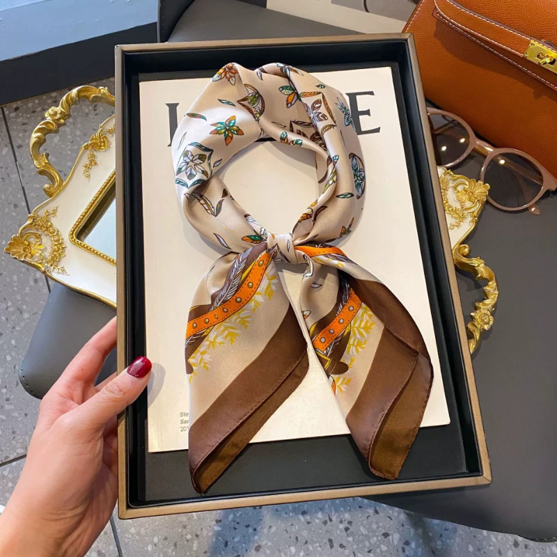 

70cm New Luxury Satin Square Scarf for Women Silk Like Scarf Fashion Neckerchief for Bag Handle Wraps Hair Ties & Neckwear