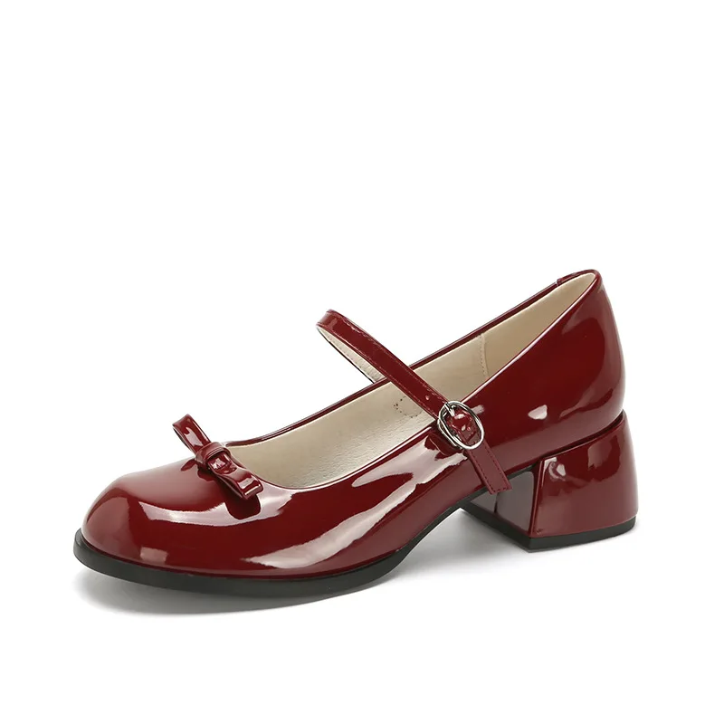 New Design Mary Jane Shoes Buckle Pumps Women Elegant Shallow Hollow Thick Heel Casual Shoes Ladies Office Party Leather Shoes