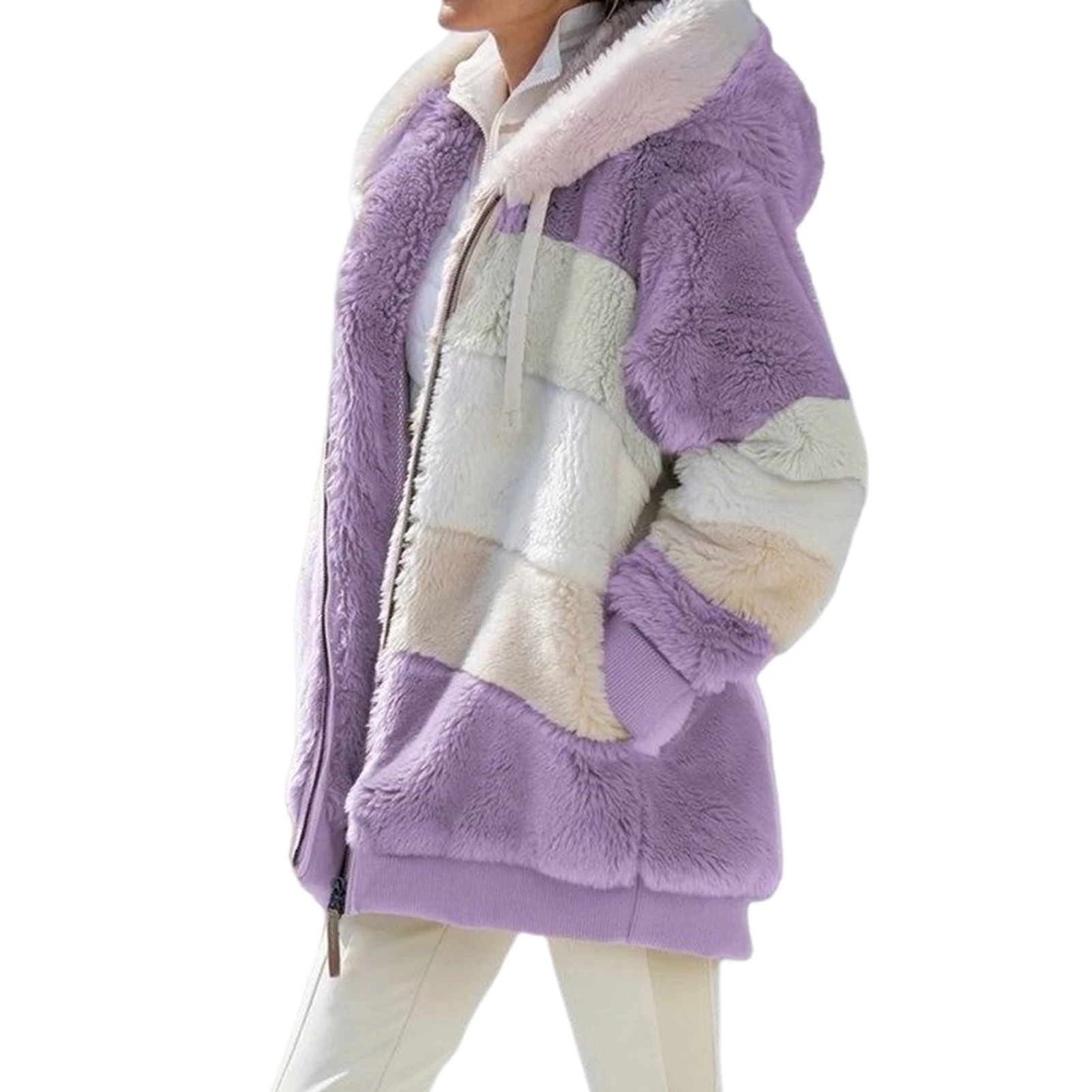 

Women's Winter Hoodie Puffer Jacket Warm Plush Patchwork Coat for Daily Dating Shopping Wear