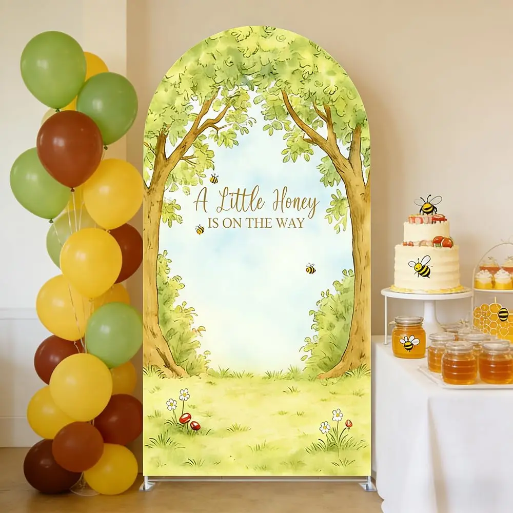 Custom 2-sided A Little Honey is on The Way Baby Shower Arch Backdrop Cover Jungle Bee Watercolor Gender Reveal Party Background