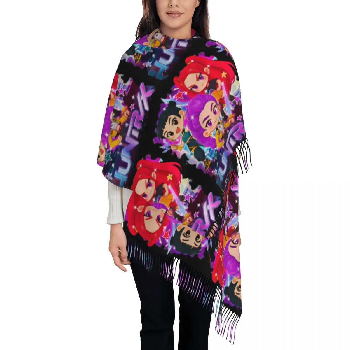 

Хитрица Шаль Girl Team Kpop Demon Hunters для женщин, зимний теплый длинный мягкий шарф, шаль из пашмины, шарфы