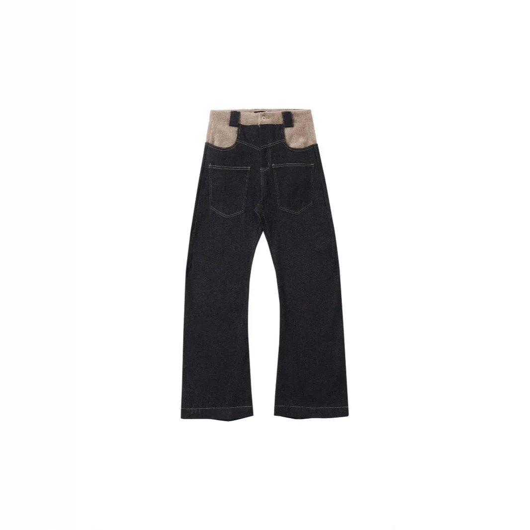 Men's Wool Splicing Scimitar Casual Retro Straight Pants Jeans