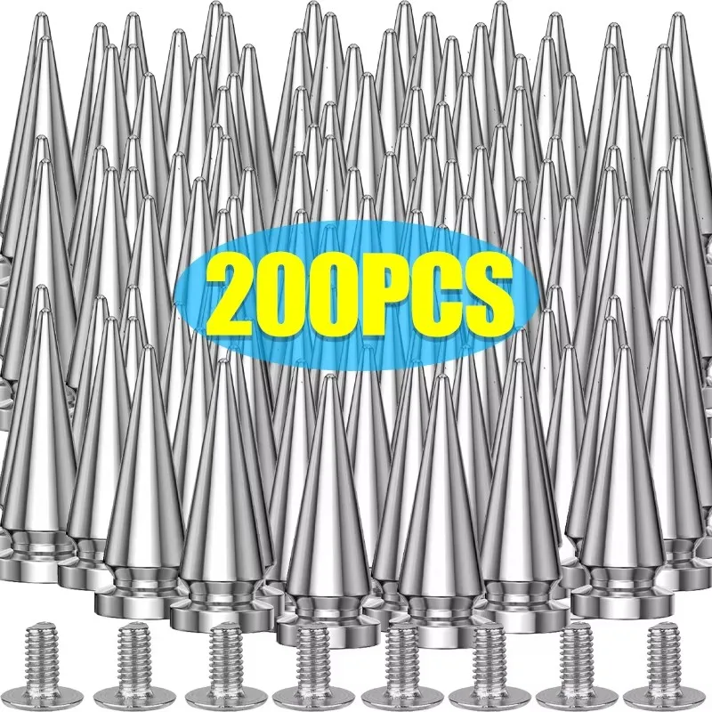 200/10Pcs Spiked Punk Rivets Multiple Sizes Screw Back Studs Punk Rock Bullet Rivets for Home DIY Sewing Clothing Leather Craft