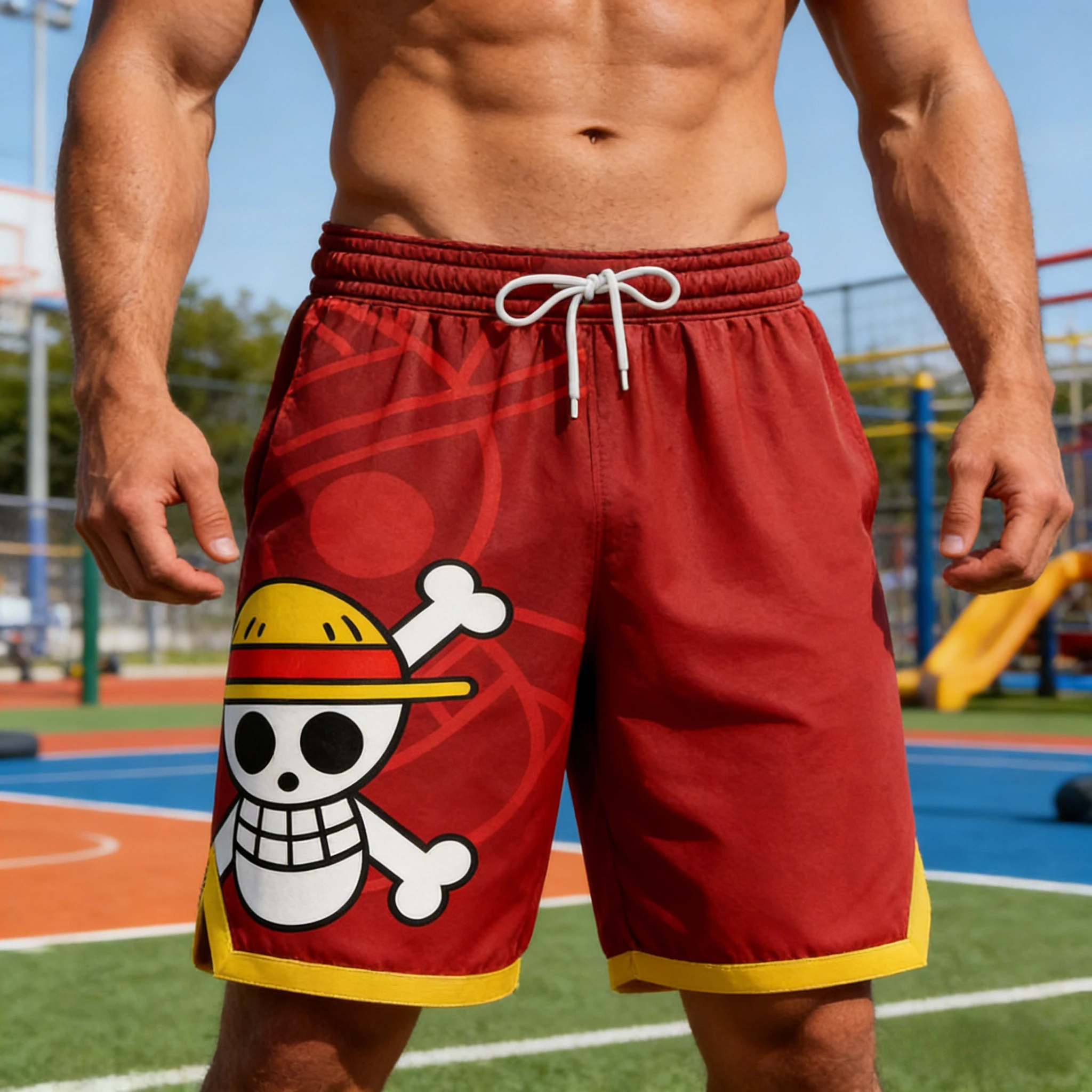 Nouveaux shorts de basket-ball One Piece Bandai 2026 pour hommes - Imprimé Luffy Chapeau de paille Jolly Roger, idéal pour le quotidien et l'entraînement, style Y2K